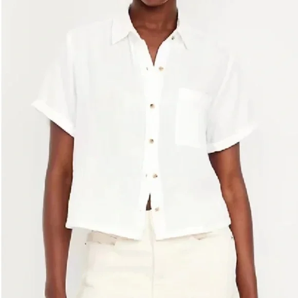 Old Navy Crinkle Gauze Loose Button-Down Shirt - Picture 7 of 8